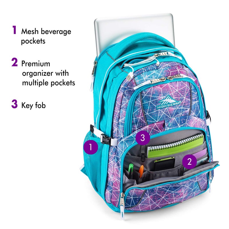 High Sierra Swerve Laptop Backpack, Sequin Facets/Bluebird/White, One Size - Image 2